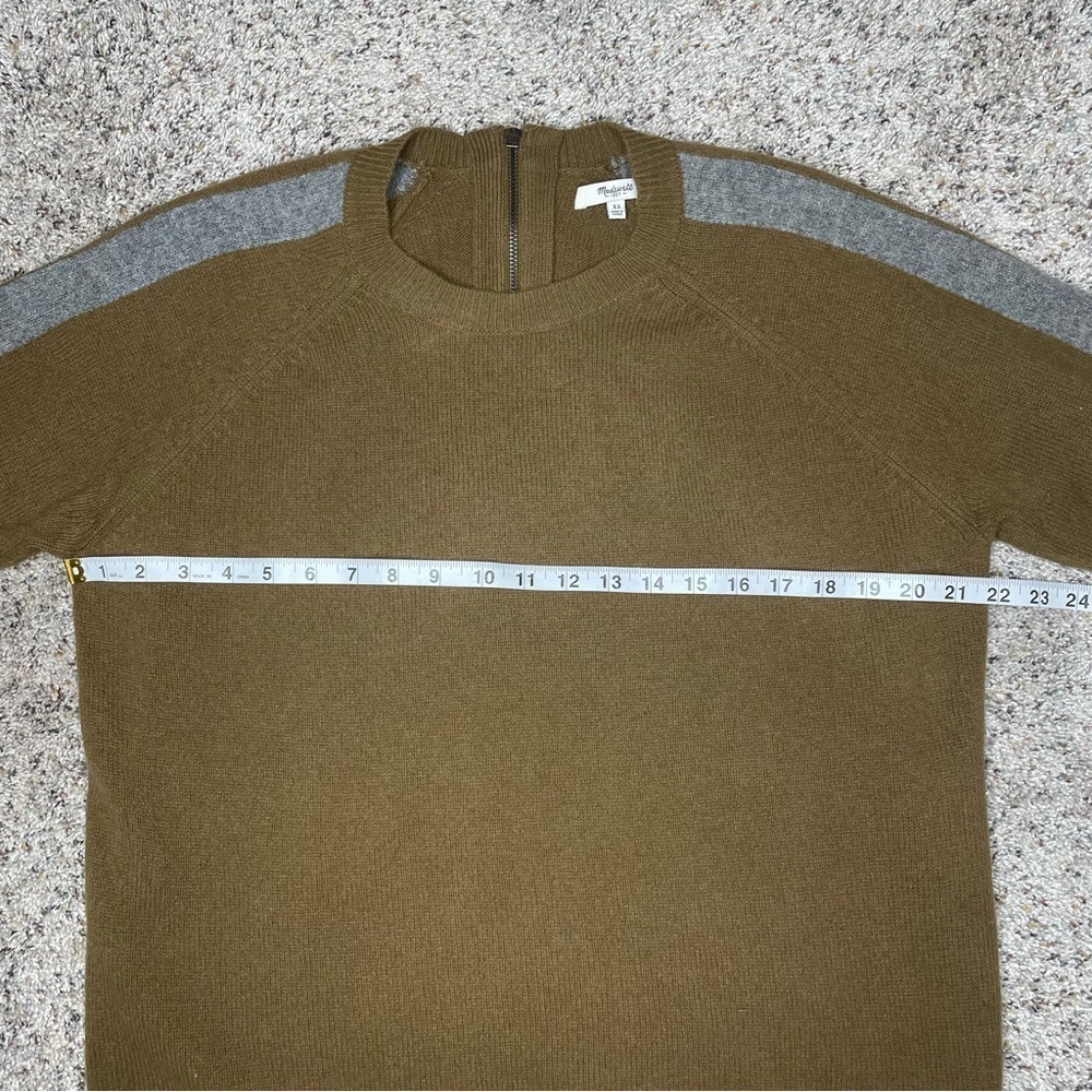 Madewell Striped Sleeve Merino Wool Zipper Sweater Extra Small Green Grey B5803 - Picture 9 of 11